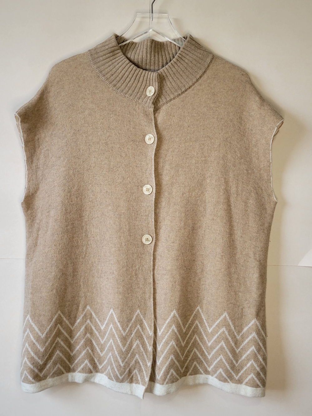 Note Di Anita Button Front Cardigan Sweater Vest Womens One Size Tan Wool Blend